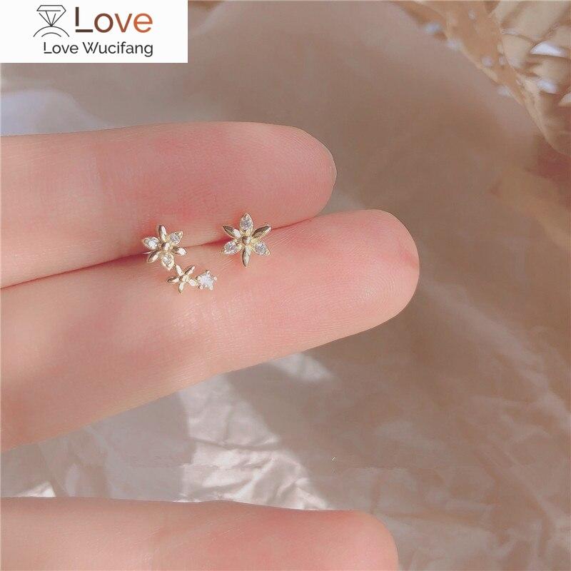 Cercei din argint sterling 925 francez, asimetric, creativ, placat cu flori, cercei din aur de 14 k, bijuterii pentru întâlniri romantice dulci