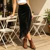 High-waisted Skirt Women Midi Skirt, High Waist Slimming with Asymmetric Tassels Trim, Pure Color Casual for Work Leisure Daily Wear Soft Breathable