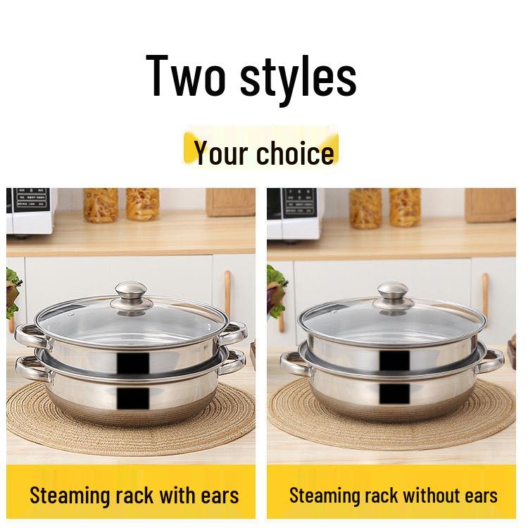 Stainless Steel Double-Layer 28cm Steamer Pot with Handles - Large Capacity for Soups & Hot Pots