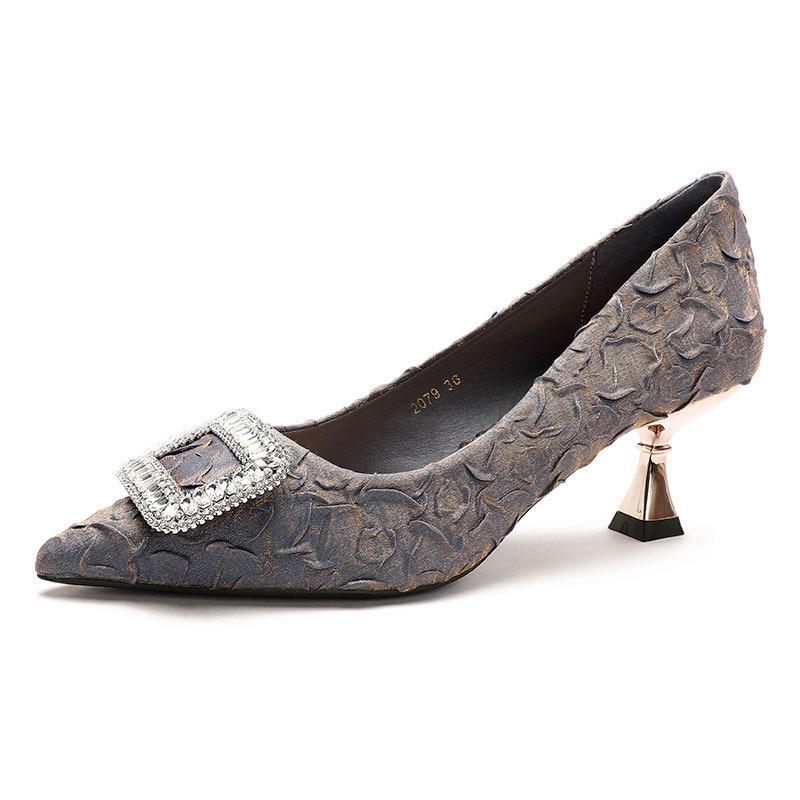 Pointed high heels women's thin heels sexy 2025 new spring and autumn women's shoes pleated satin French temperament small heel shoes
