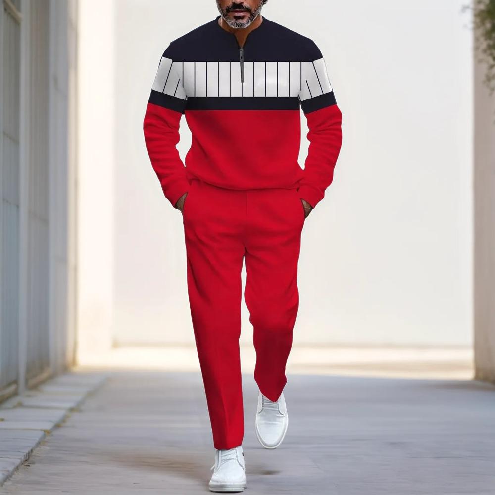 Spring Autumn Fashion Streetwear Men's Long-Sleeved Half-Zipper Stand-Up Collar Trousers Sportswear Men's Clothing Two-Piece set