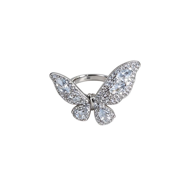 Butterfly Zirconia Open Ring: Retro Multi-layer Design for Women