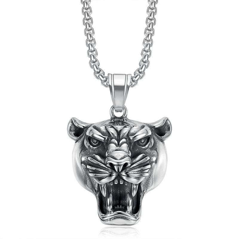 Men's Hip Hop Lion Pendant Necklace Stainless Steel Gold Black Cuban Chain Punk Men Fashion accessories