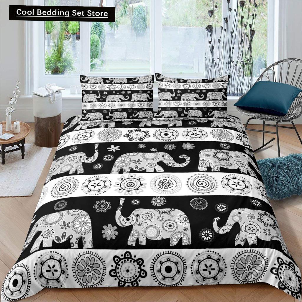 Tribal Ethnic Elephant Duvet Cover Exotic Style Bedding Set Boho Mandala Flower Paisley Quilt Cover Polyester Comforter Cover