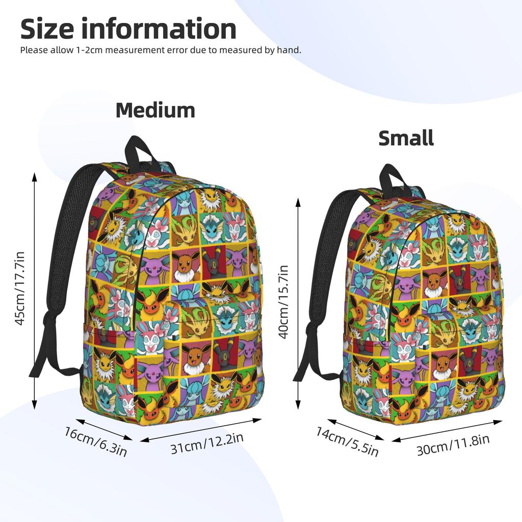 Pop Eeveelutions Eevee Casual Backpack Sports High School Hiking Travel Pokemoned Daypack Laptop Computer Canvas Bags