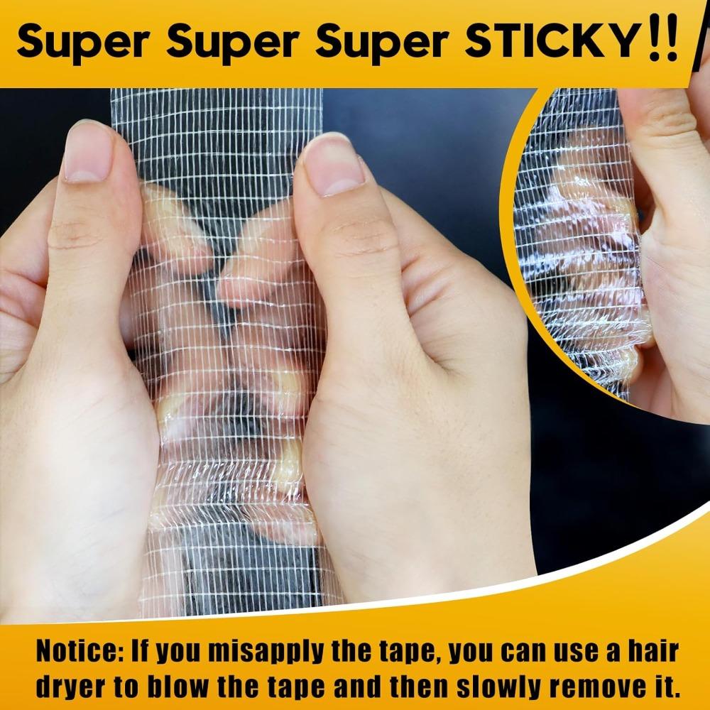 1Roll Double Sided Tape High Viscosity Grid Fiber Transparent Double Sided Tape Sticky Waterproof Adhesive Fiber Mesh Tapes