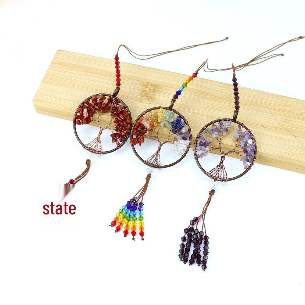 Handmade Natural Crystal Seven Chakra Tree of Life Car & Wall Hanging