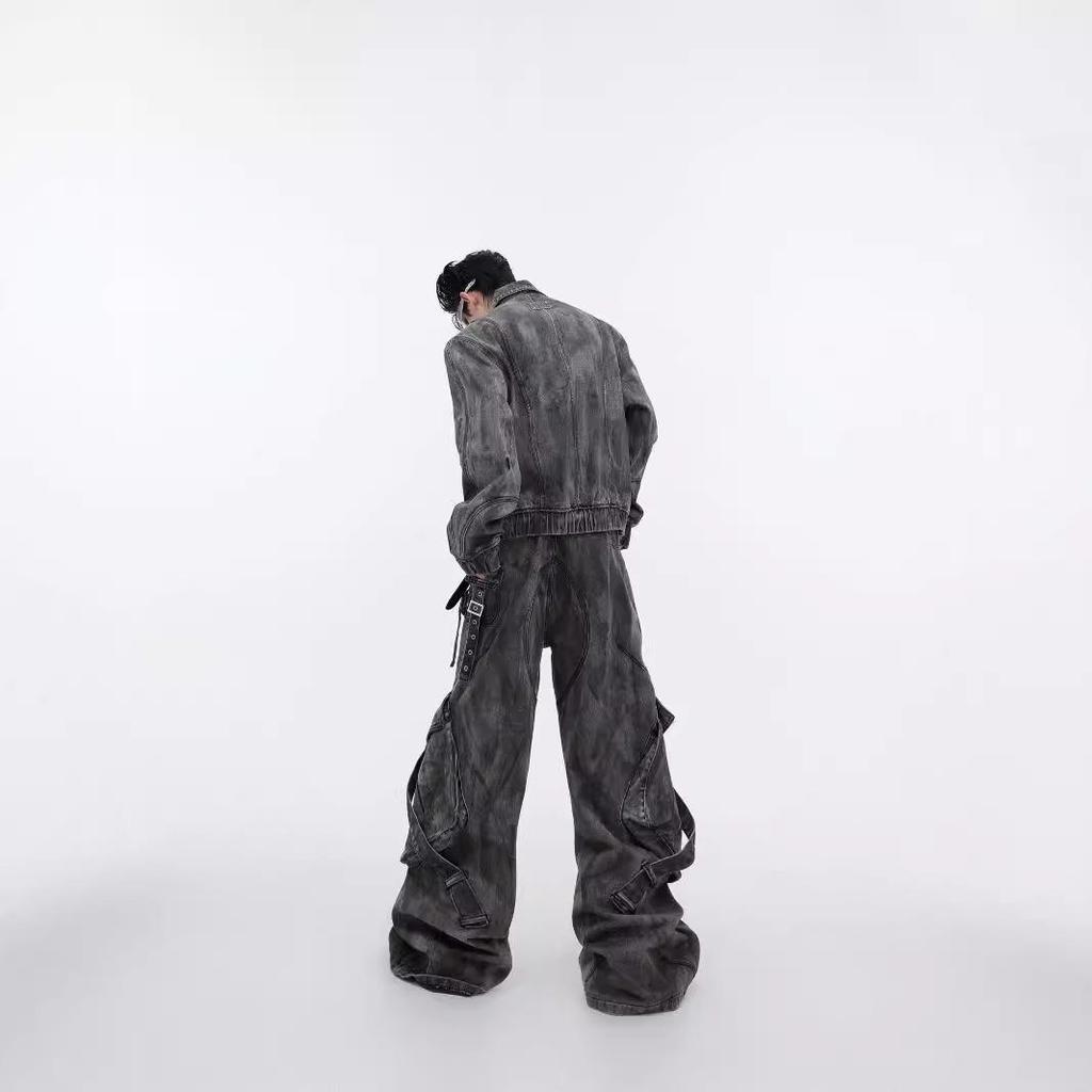 American Style Men's Distressed Washed Denim Jacket - Inverted Design, Loose, Casual, Versatile for Autumn & Winter