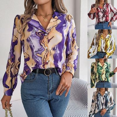 Camicia casual a maniche lunghe con colletto a righe a contrasto