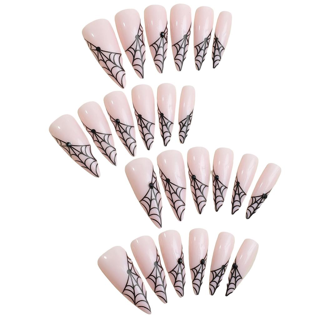Ultra-long Pointed Tips Fake Nail Personality Spiderweb Edge French Artificial Nail for Women and Girl Party Activity
