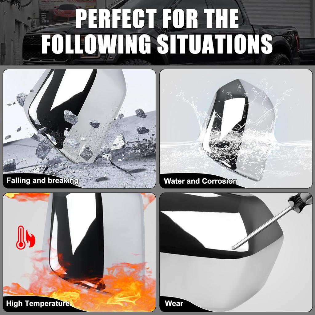 Chrome Direct Replacement Side Mirror Covers Caps For 2015- Ford F150, Directly Replace Style, Not Sticker Style
