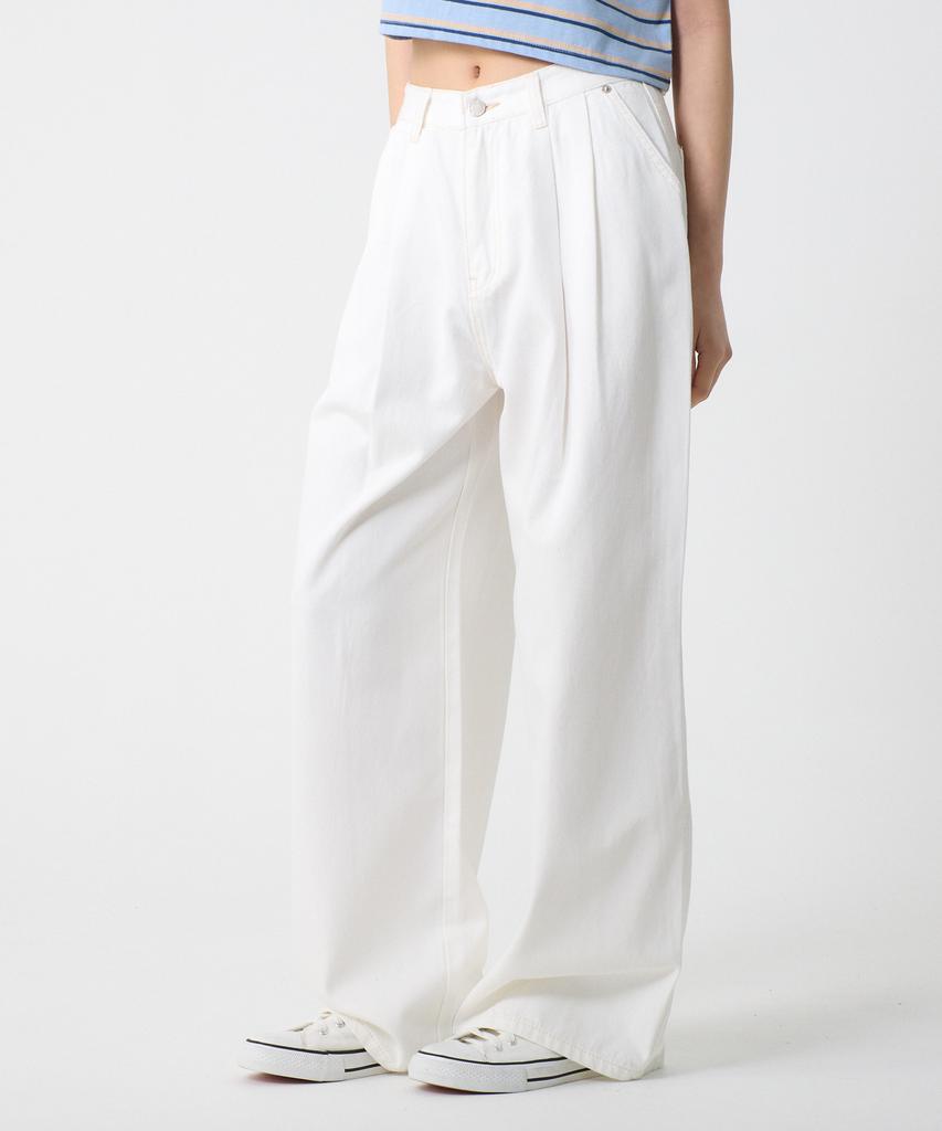 UNKNOWN PLANET Double-Pleated Wide Cotton Pants White