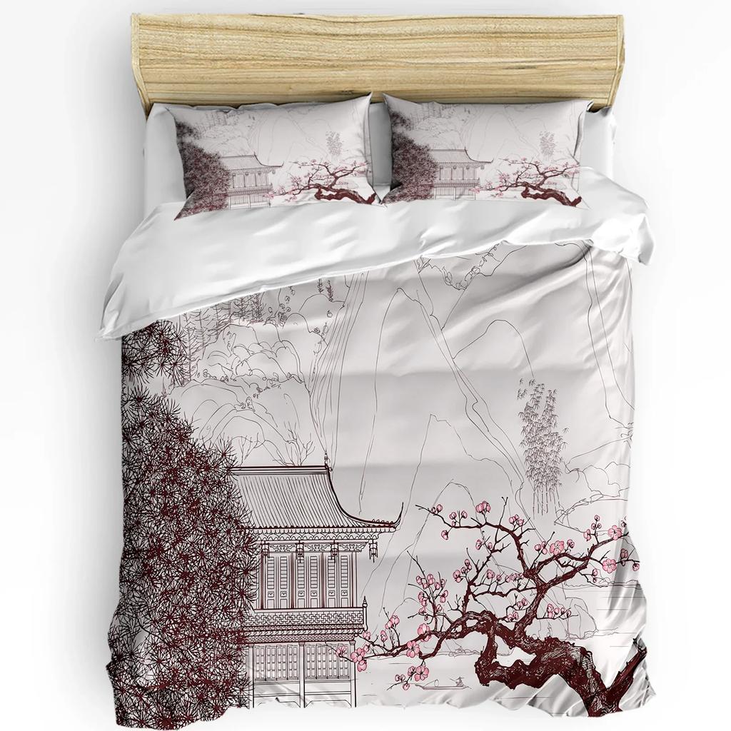 Peach Blossom Petals Leaves Flower Bedding Set 3pcs Duvet Cover Pillowcase Kids Adult Quilt Cover Double Bed Set Home Textile
