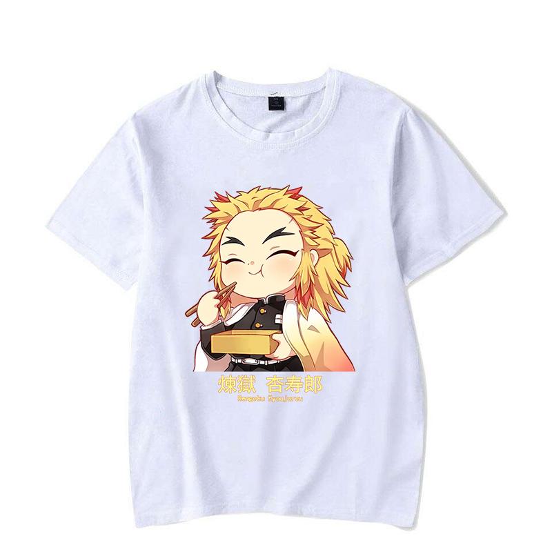 Cute Rengoku Kyoujurou Printed T-shirts Women Unisex Casual Loose Round Neck Creative Personalized Anime T-shirts