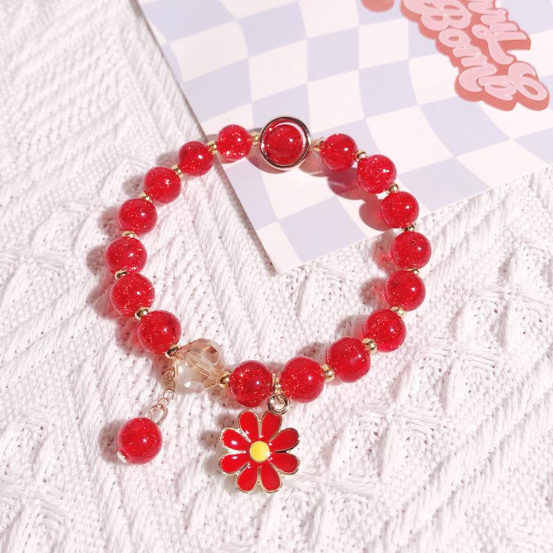 Little Daisy Popcorn Bracelet with Pink Crystal Sunflower – Versatile Women's High-End Feel