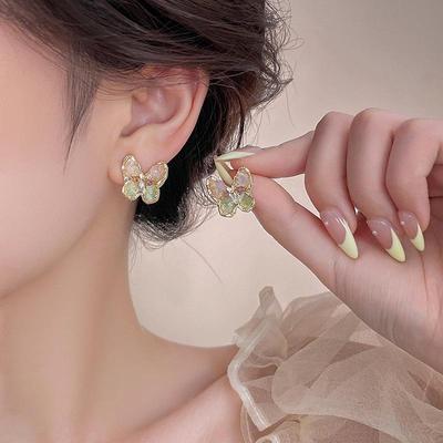 Gradient Crystal Butterfly Earrings for Women - 2025 High-End Sweet Niche Ear Clips