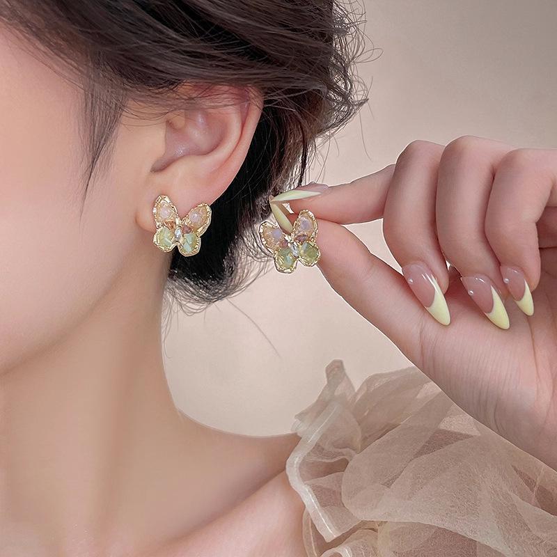 Gradient Crystal Butterfly Earrings for Women - 2025 High-End Sweet Niche Ear Clips