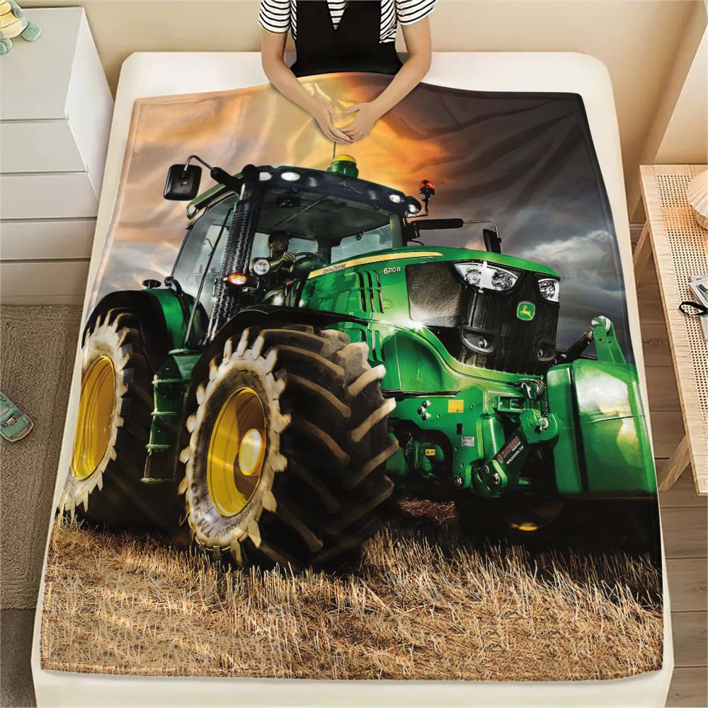 1Pc Tractor Truck Print Flannel Blanket, High quality Comfortable for All Seasons, Home Decor, Warmth and Comfort, Perfect for Christmas Gifts