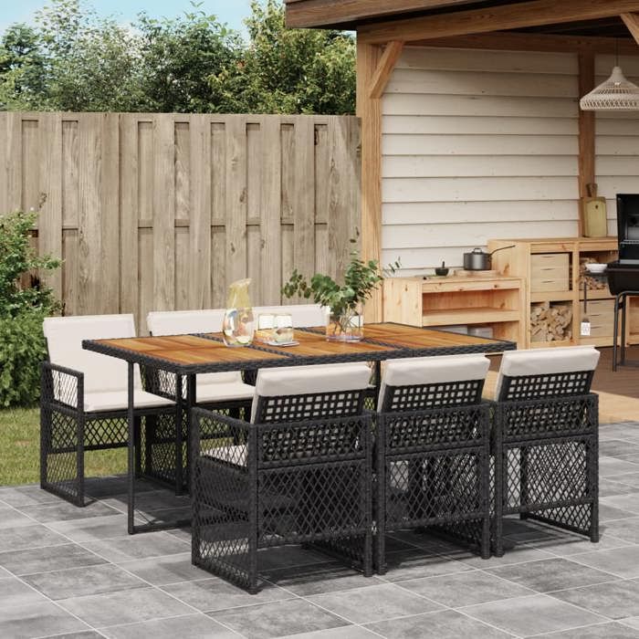 VidaXL Ensemble à manger de jardin coussins 7 pcs noir résine tressée 3210735