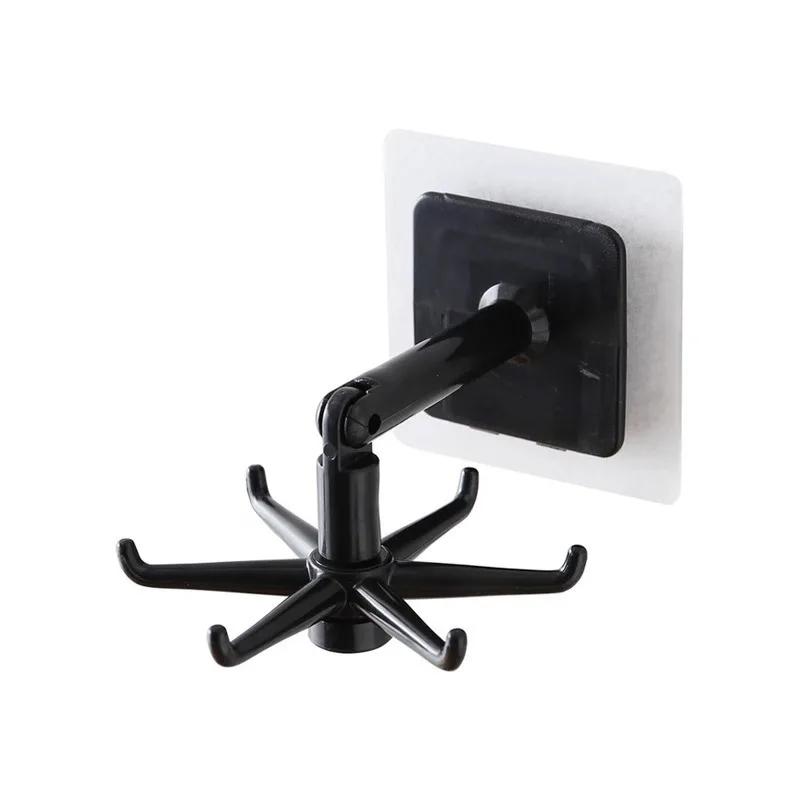 1/2PCS 360 Rotating Kitchen Hooks Folding Wall-Mounted Holder Multi-Purpose Hook Self-Adhesive Hook Utensil Rack with 6 Hooks