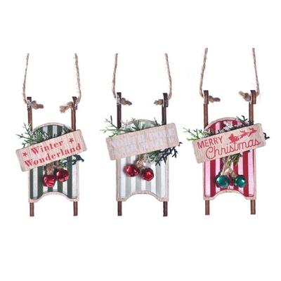 Natural Wood Christmas Sleigh Ornament Portable Durable Design For Indoor Outdoors Winter Festival Decoration