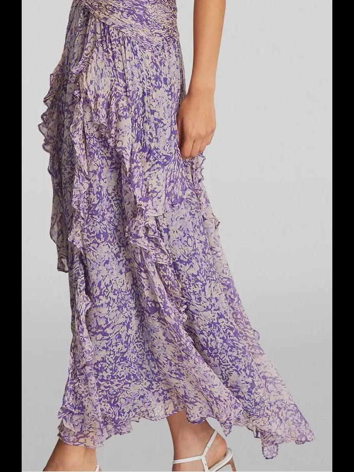 Elegant V-Neck Chiffon Print Strapless Evening Dress