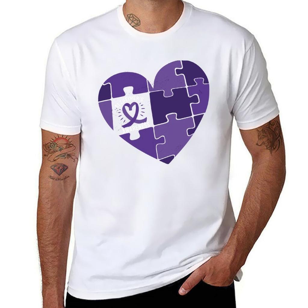 Alzheimer Awareness Band With Heart Tshirt Creative Graphic Tee Shirt