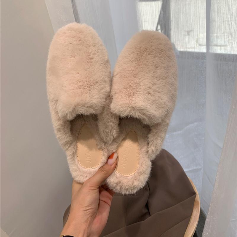 

2025 Высококачественные и прочные Осенне-зимние тапочки Женские модные плюшевые меховые шлепанцы Теплые комнатные туфли для гостиной 40 бежевый