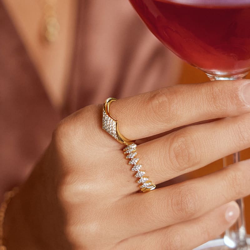 ANIA HAIE Half Pave Sparkle 925 Silver Ring R061-04G