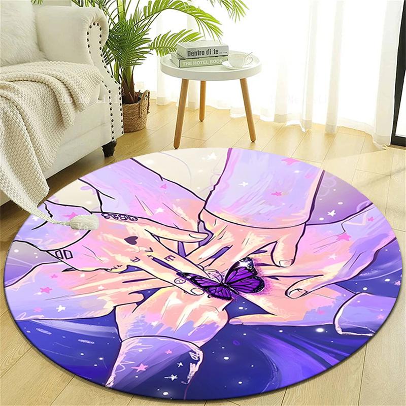 1pc Kpop Team7 Design Printed Area Round Carpet for Bedroom Living Room Home Decor Rugs Mat Non Slip Mat Rug for Bedside