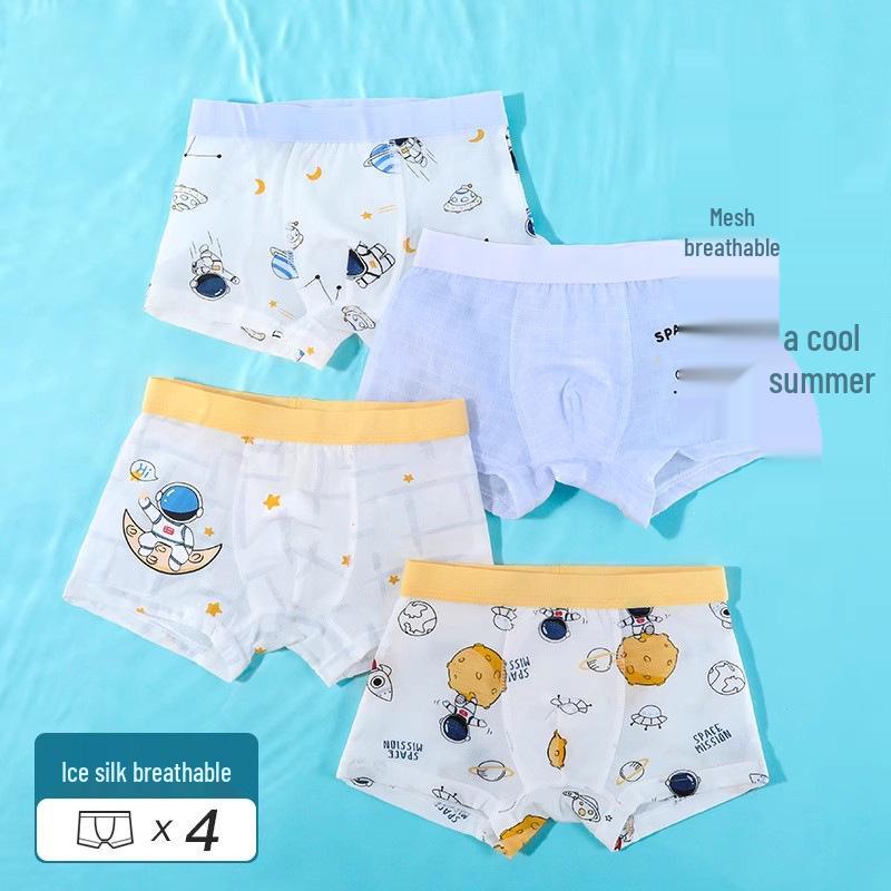 Summer Boys' Cotton Boxer Briefs: Ice Silk, Mid & Big Kid Sizes