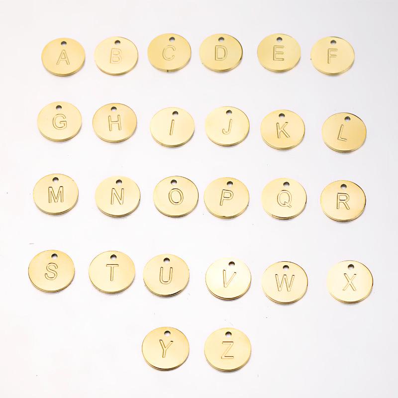 12mm Mirror Stainless Steel English Letter Pendant with Etched Alphabet F