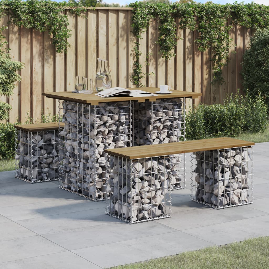 vidaXL Gartentisch aus Gabionen 100x70x72 cm Kiefernholz Imprägniert braun