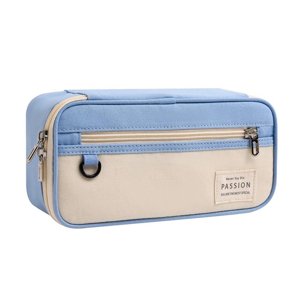 Simple Design Pen Bag Large Capacity Double-Layer Stationery Box Durable Flap School Bag Student Use School Supplies