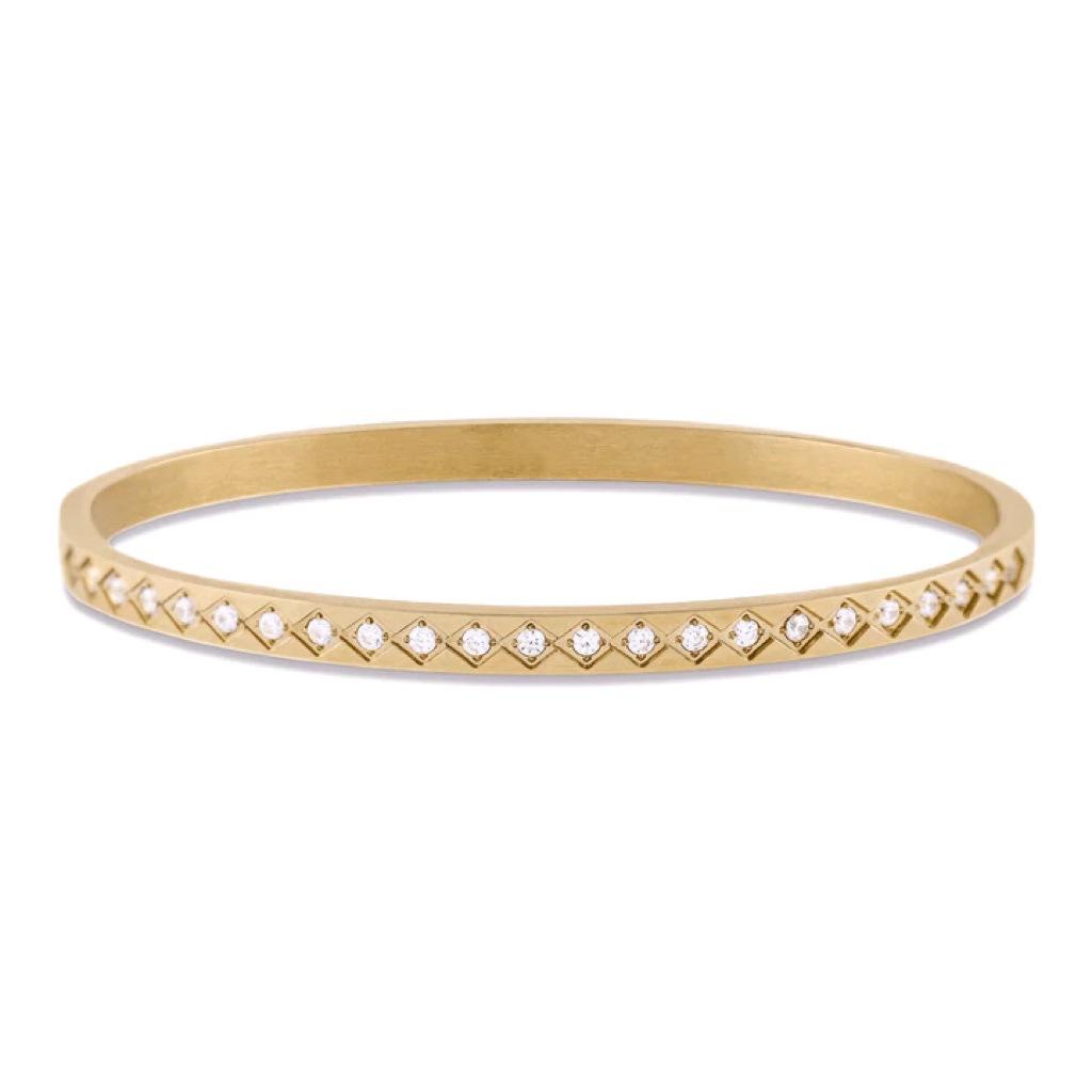 European and American 18K Gold-Plated Titanium Steel Stacking Bracelets with Zircon Detail
