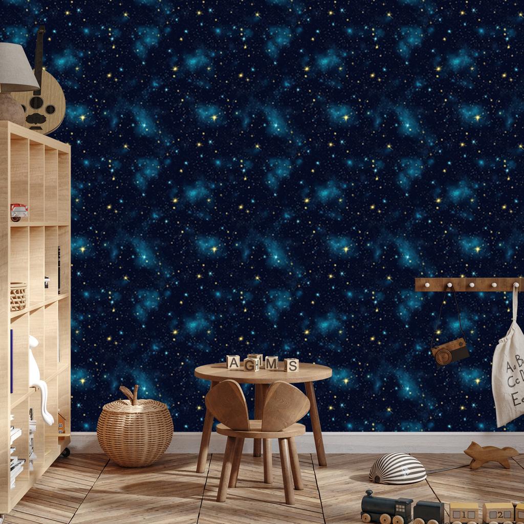 Watercolor Galaxy Wallpaper Navy Blue, Turquoise and Brown 50x1000