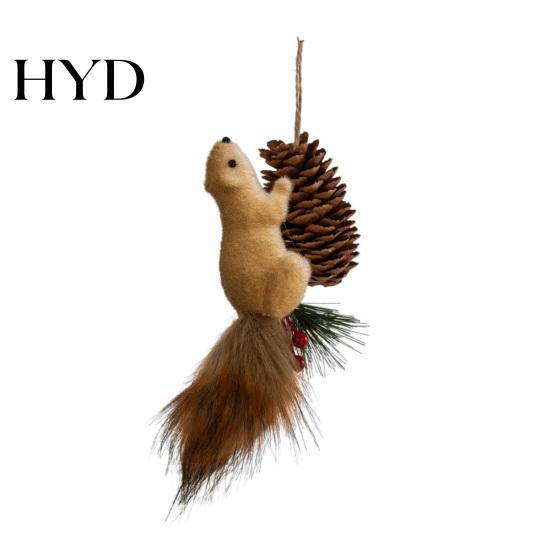 Rustic Holiday Decorations Forest Animal Christmas Ornaments Fluffy Faux Fur Squirrel Decor Winter Woodland with Hanging Rope 3D Tree Wall