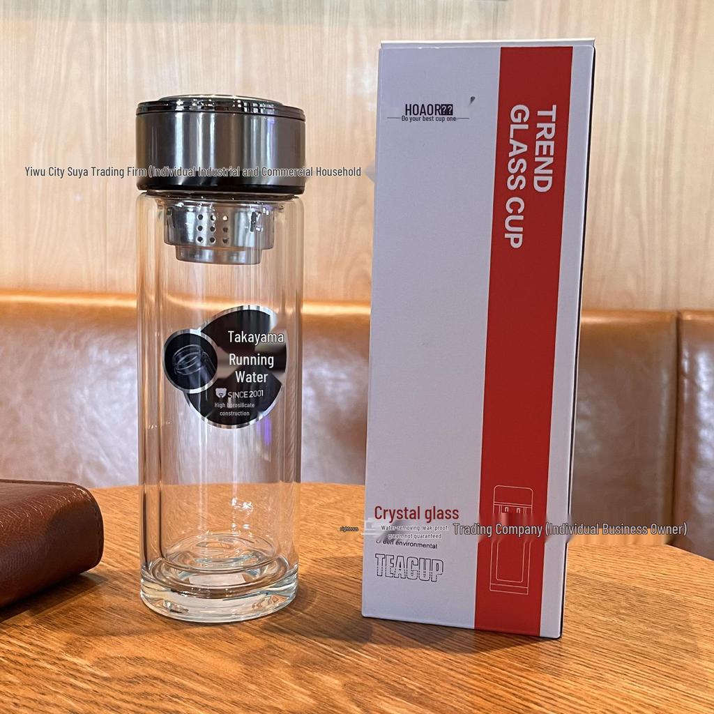 Huaxiang 388 High Mountain Double-Walled Borosilicate Crystal Glass Cup - Men's Business Office Gift.