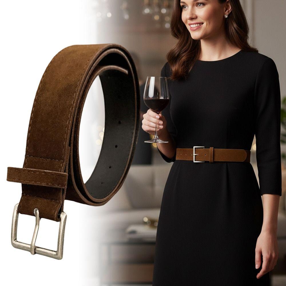 Versatile Suede Leather Belt Pin Buckle Wide Waistband Women Waist Belt  Coat Skirt Decoration