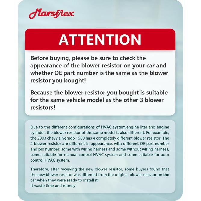 Marsflex Blower Motor Resistor 22807122 1999 2000 2001 2002 2003 2004 2005 2006 For Chevy Avalanche Silverado Suburban Tahoe, For GMC Sierra Yukon,