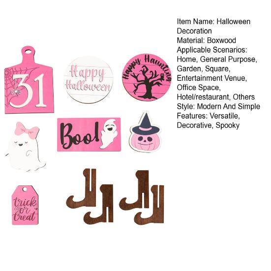 Halloween Tiered Tray Decor Set Happy Halloween Wooden Signs Cute Ghost Model Witch Spider Hat Ornaments Festive Atmosphere Decoration