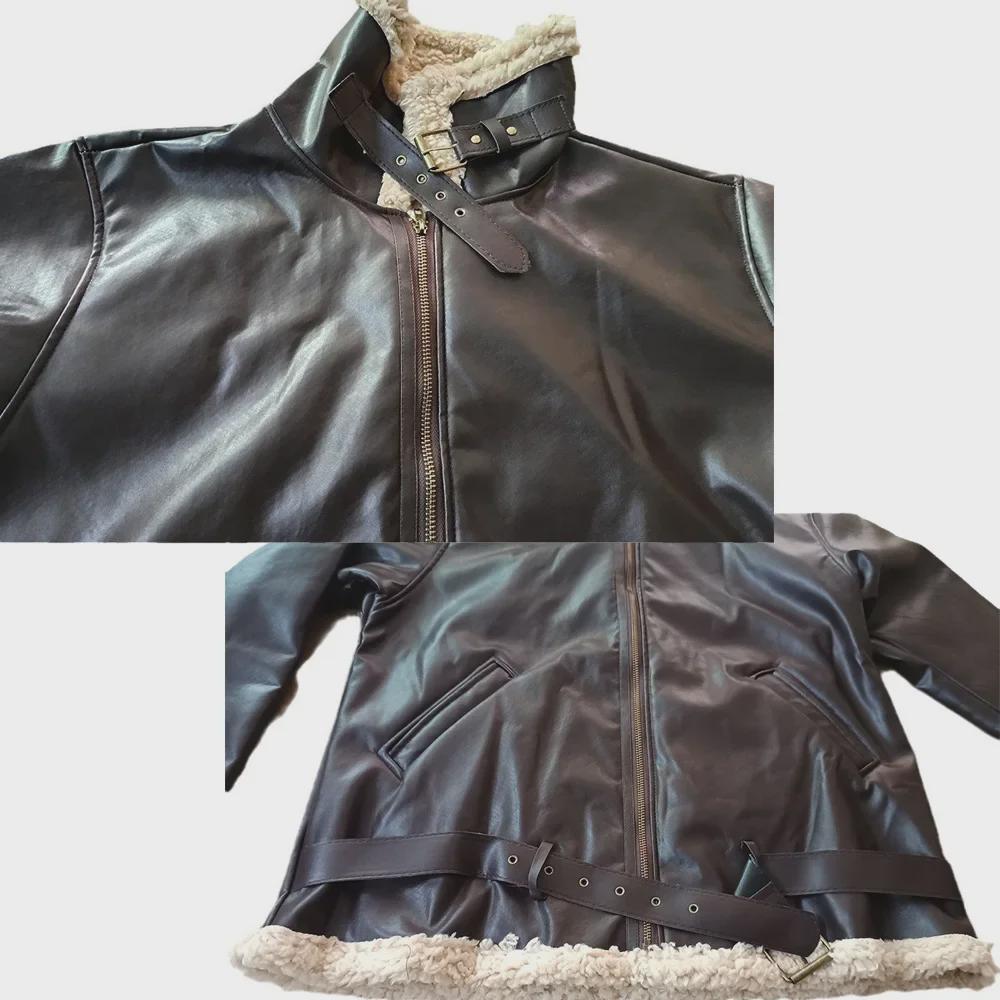 European Snow Leather Fur Coat - Long-Sleeved, Plush, and Warm