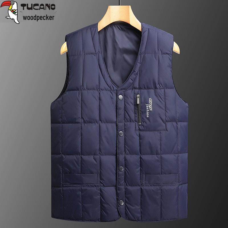 Men's Woodpecker V-neck Winter Vest – Warm, Thick, Casual Wear for Middle-aged and Elderly