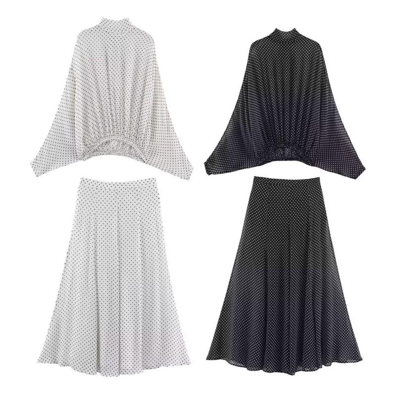 TAOP Womens Polka - Bow Shirt Midi Skirt Set 2026 Casual Office Outfit