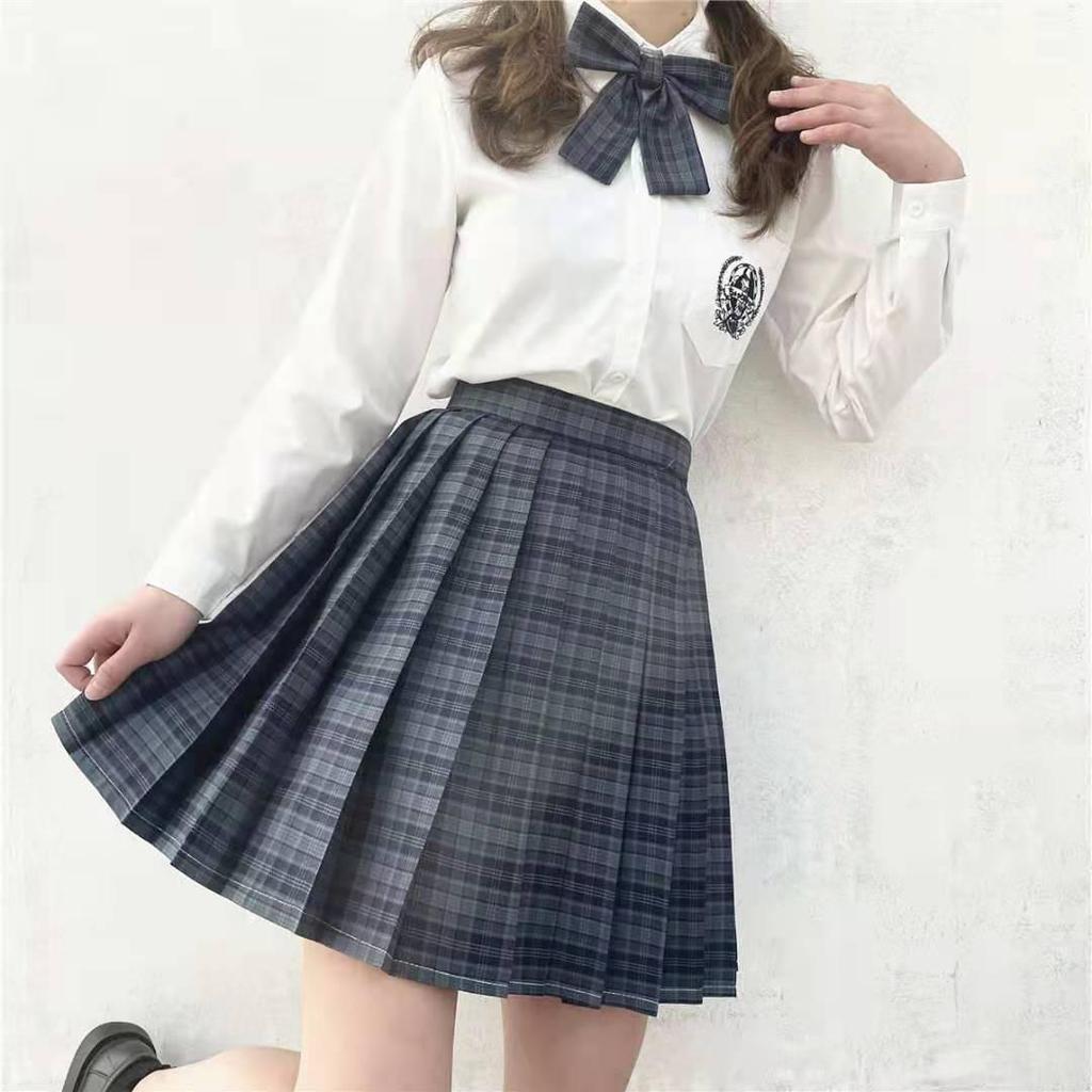 Gentle Blade Authentic JK Uniform: Plaid Pleated Skirt & College Style Short Shirt Set
