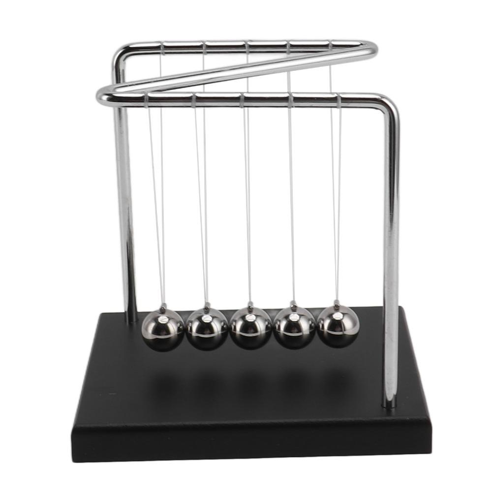 Stainless Steel Desktop Balancing Balls Wooden Base Physics Toy Stress Relief