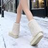 Women's 2025 Fluffy Fur Mid-Calf Snow Boots - Thick-Soled, Plush Velvet Lined, Winter Fashion.