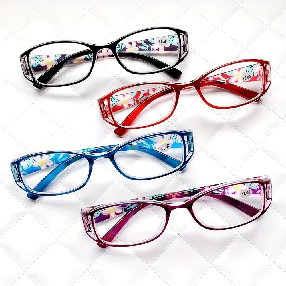 1PC Premium Classic Rectangle Reading Glasses - Floral Temples, For Middle-Aged/Elderly/Men/Women/Students/Teachers, Casual & Business Use