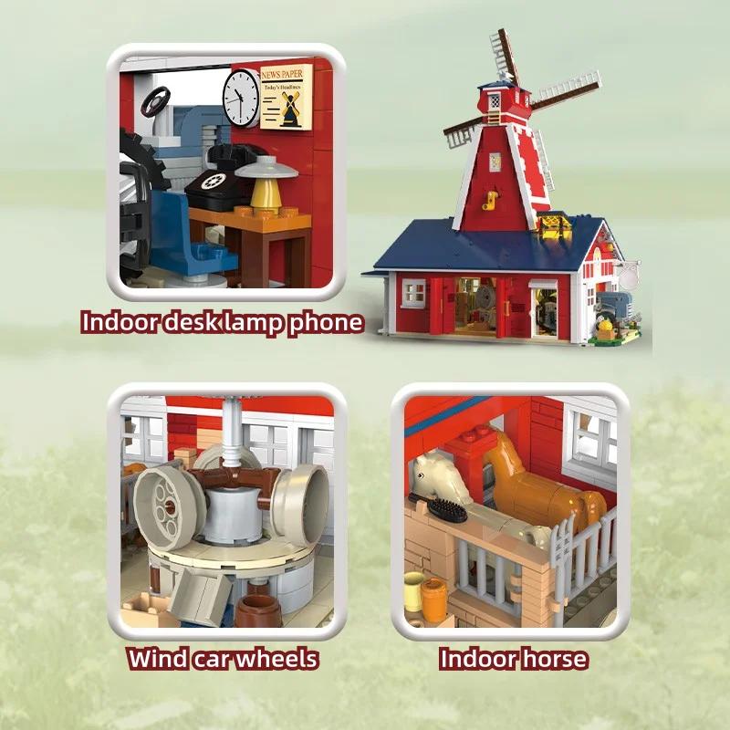 Non-Toxic 1810Pcs Windmill Farm Building Blocks Garage Stable Hut Model Bricks Set With Usb Light Kids Educational Diy Toys Holiday Gifts