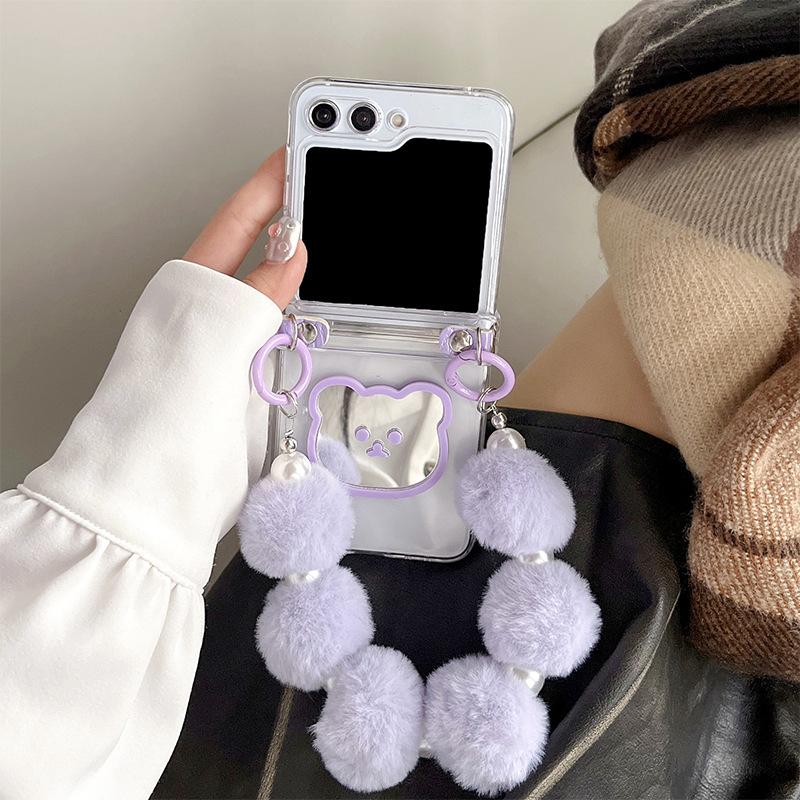 

Transparent Zflip6 Flip Phone Case for Findn2flip Plush Handheld Bear Mirror Folding Protective Cover P50pocket